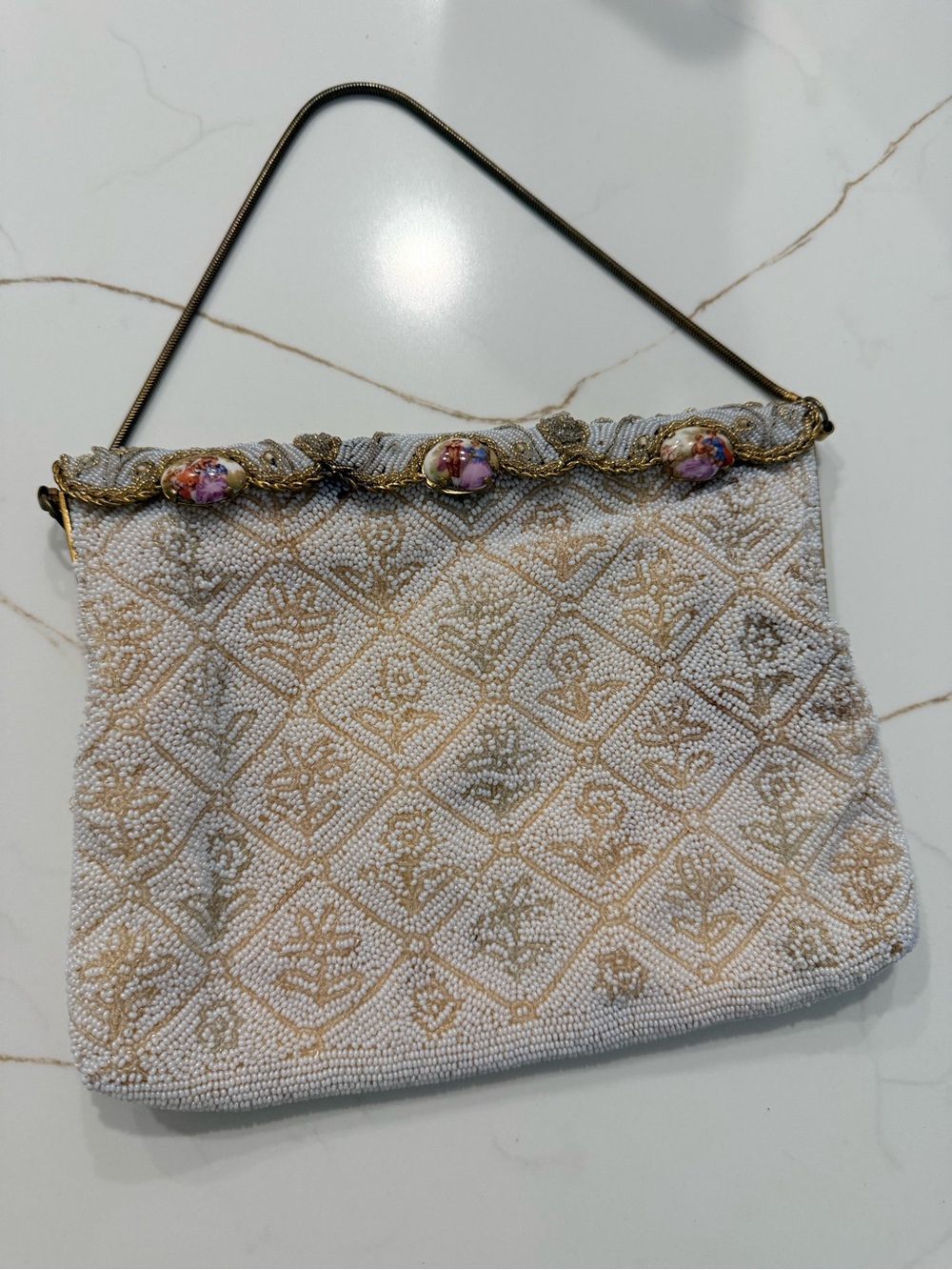 Vintage 1960s Handmade Imported Victorian Beaded Hand Bag Purse